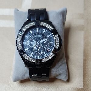 Bulova Black Bezel Watch with Crystal Accents